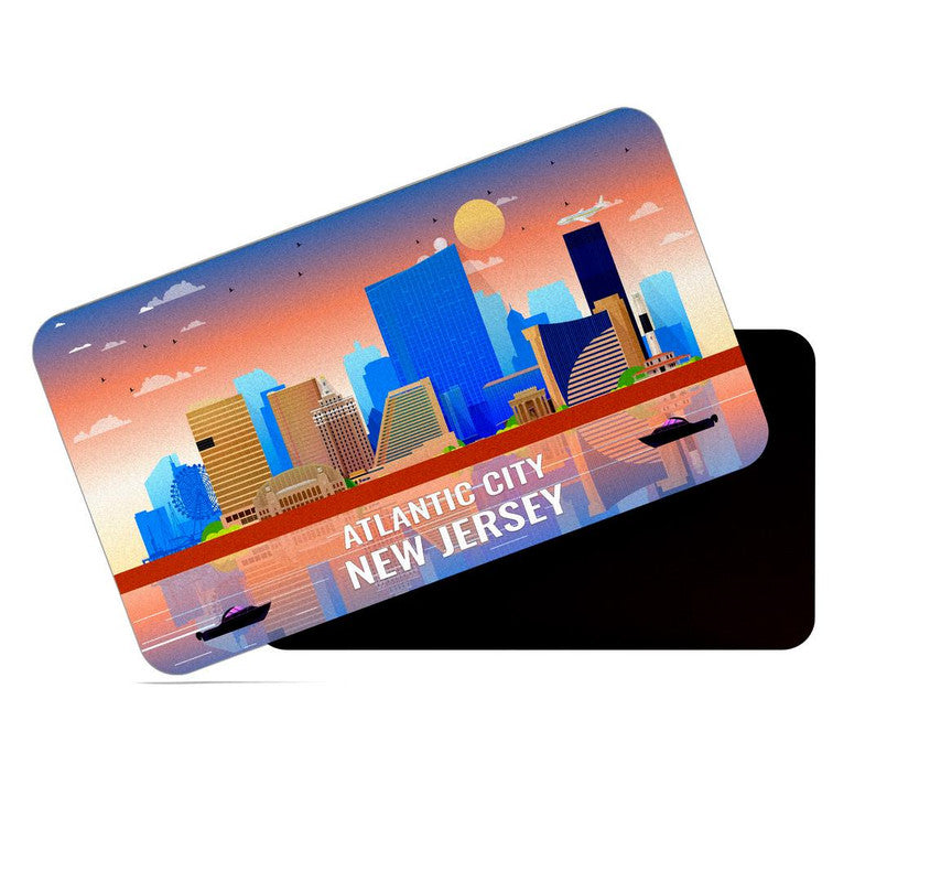dhcrafts Rectangular Rubber Fridge Magnet / Magnetic Card Multicolor New Jersey Atlantic City Design Pack of 1 (8.6cm x 5.4cm)